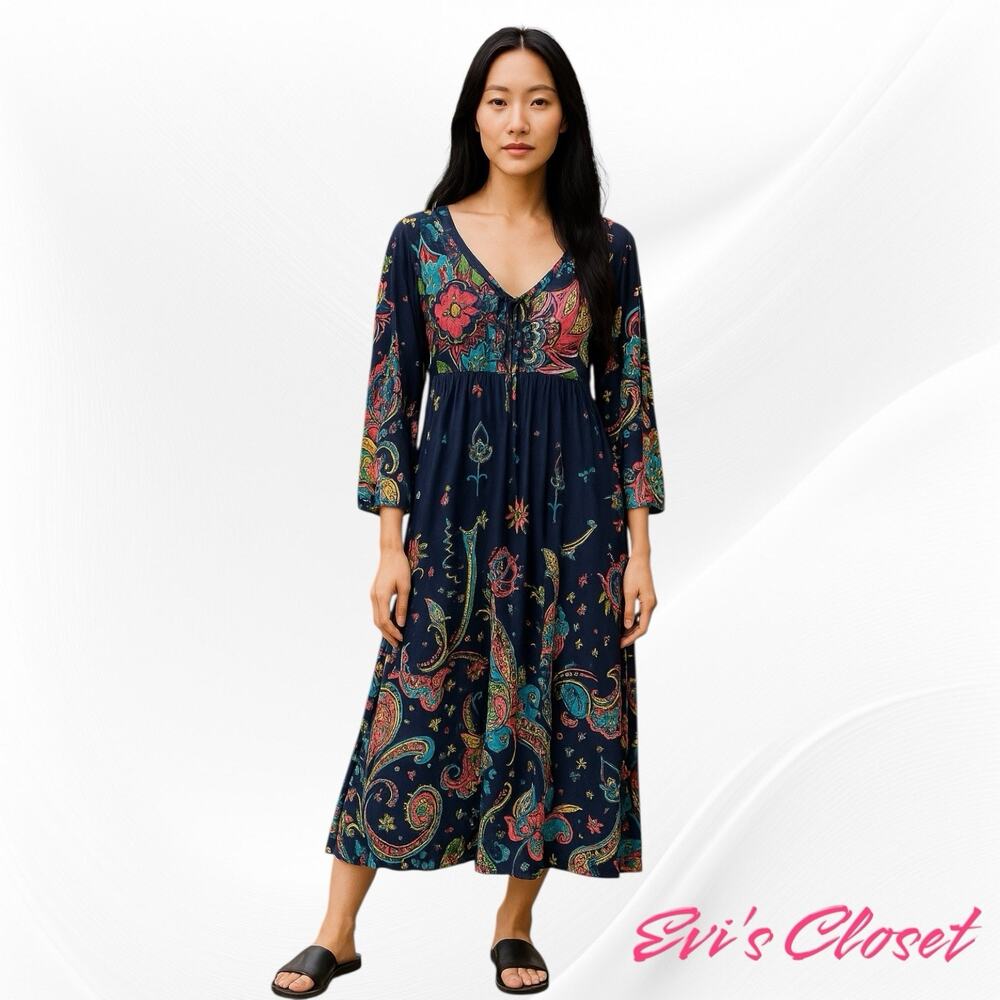Reborn Vintage BOHO Women's Dress Colorfull Floral Paisley XL